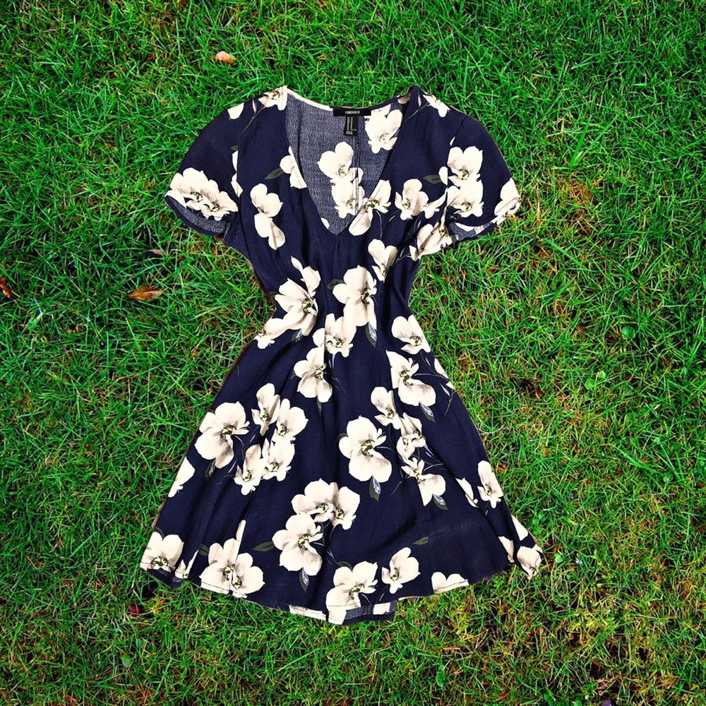 royal blue and white floral print skater dress